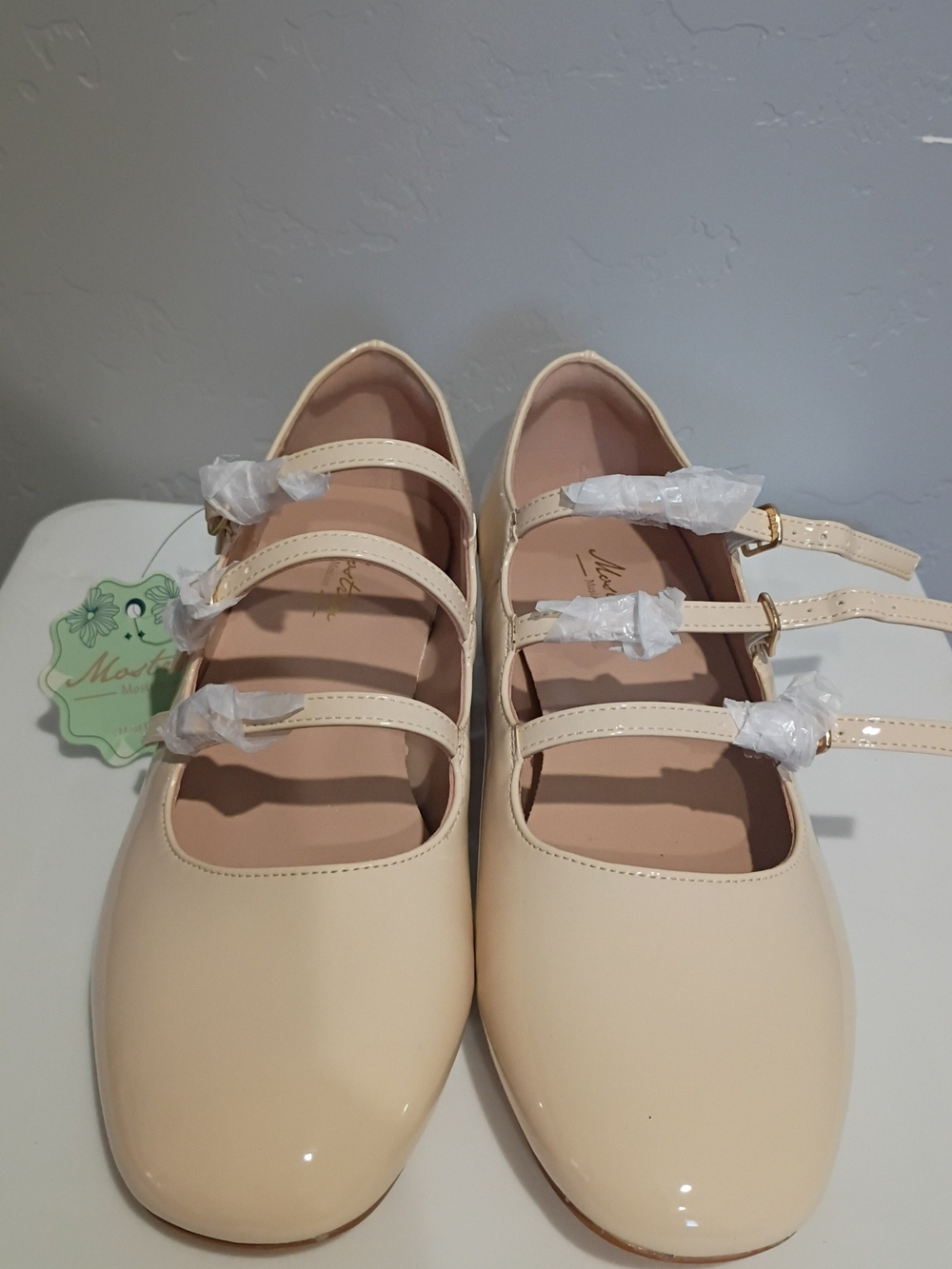Cream Patent Mary Jane Heels with Double Straps - Picture 3 of 7